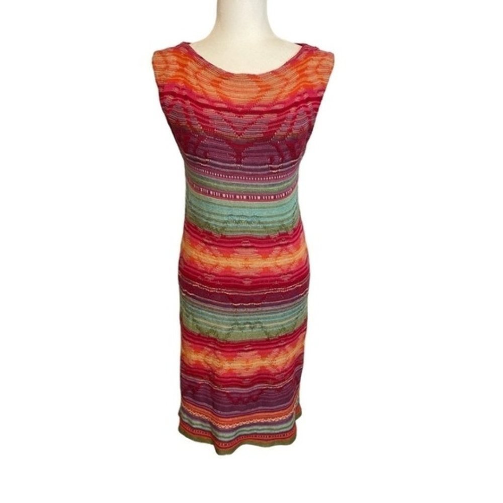Vintage   Y2k Lauren by Ralph Lauren Rainbow Fitted Bodycon Knit DressSmall